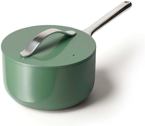 Caraway Nonstick Ceramic Sauce Pan with Lid (3 qt) - Non Toxic, PTFE & PFOA Free - Oven Safe & Compatible with All Stovetops (Gas, Electric & Induction) - Sage