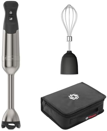 Vitamix 5-Speed Immersion Blender Bundle, 625-Watt Motor, One-Handed Operation, 5 ft cord, includes Whisk Attachment & Storage Case, Stainless Steel/Black
