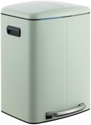 happimess HPM1005E Marco Rectangular 10.6-Gallon Double Bucket Trash Can with Soft-Close Lid, Fingerprint Resistant, Modern, Minimalistic for Home, Kitchen, Office, Bathroom, Pistachio Gelato