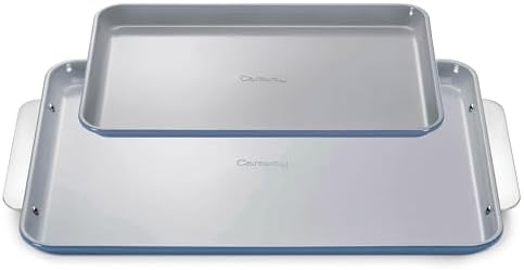 Caraway Non-Stick Ceramic Baking Sheet Duo - Naturally Slick Ceramic Coating - Non-Toxic, PTFE & PFOA Free - 18 x 13" Large & 15 x 10" Medium - Slate