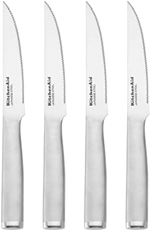 KitchenAid Gourmet Forged Steak Knife Set, High-Carbon Japanese Stainless Steel, 4 Piece, Brushed Stainless Steel