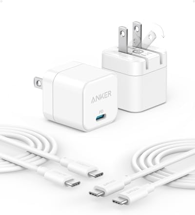 2 Pack Anker USB C Charger with USB C Cable, 20W USB C Charger Block for iPhone 16/15 and More Series, Galaxy, Pixel, iPad (2 Pack & 2 Cable)