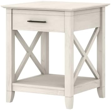 Bush Furniture Key West Small End Table with Storage | Modern Farmhouse Accent Shelf for Living Room in Linen White Oak