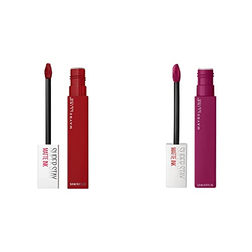 MAYBELLINE Super Stay Matte Ink Liquid Lipstick Cherry Brown Composer & Ruby Red Exhilarator, Long Lasting High Impact Color, Up to 16H Wear, 1 Count Each