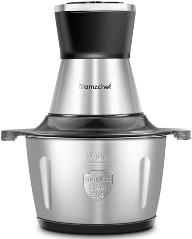 Meat Grinder Electric, AMZCHEF 500W Food Processor with Stainless Steel Bowl (8 Cup) & 2 Speed Modes, Meat Vegetable Chopper Electric with 4 Sharp Blades for Family & Baby Use