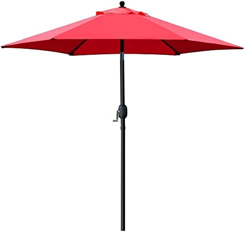 Sunnyglade 7.5' Patio Umbrella Outdoor Table Market Umbrella with Push Button Tilt/Crank, 6 Ribs (Red)