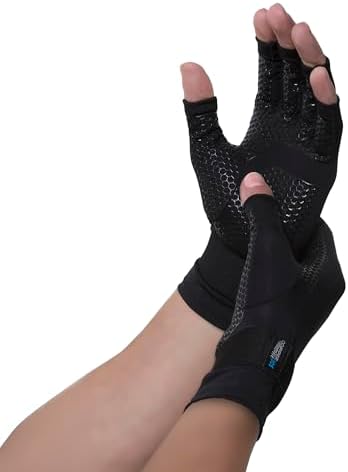 Copper Fit ICE Compression Gloves Infused with Menthol and Coq10 for Recovery, Black