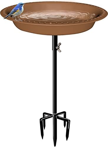 29 Inch Height Detachable Bird Bath with Metal Stake Stand, Oval Shape Birdbath Bowl Spa & Birdfeeder with 5-Prong Base for Outdoor Garden, Brown
