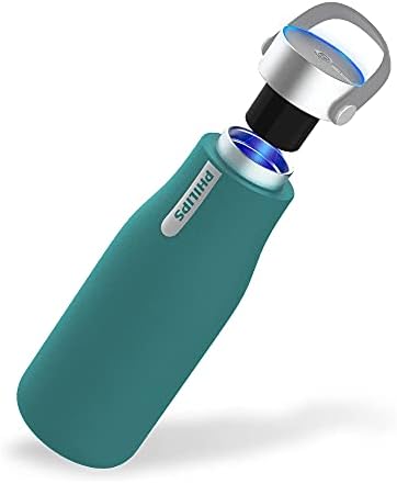 PHILIPS Water GoZero UV Self-Cleaning Smart Water Bottle Vacuum Stainless Steel Insulated Water Bottle with Handle Double-wall, Auto Cleaning, Keep Drink Hot or Cold, BPA Free, Green, 20 oz