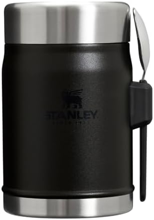 Stanley Classic Food Jar and Spork 14 oz | Vacuum Insulated Thermos Food Container | Wide Mouth Screw On Lid | Packable for Travel | Stainless Steel with Leakproof Lid | BPA-Free | Black 2.0