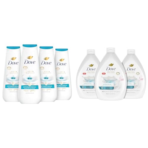 Dove Body Wash Antibacterial 4 Pack 20 oz & Hand Wash Antibacterial 3 Pack Care & Protect Moisturizing