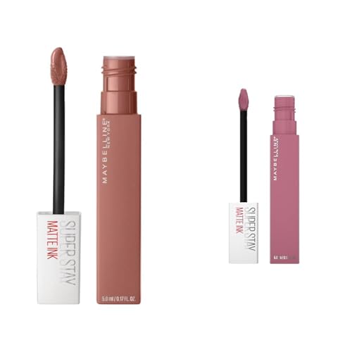 MAYBELLINE Super Stay Matte Ink Liquid Lipstick Bundle with Seductress Light Rosey Nude and Revolutionary Light Mauve Pink Shades, 1 Count Each