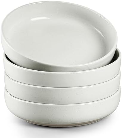 HaWare Pasta Bowls Set of 4, 33oz Large Salad Bowls for Home Kitchen, Ceramic Serving Plates for Soup, Cereal, Scratch-resistant Wide and Shallow Dinner Bowl, Microwave & Dishwasher Safe, Milky White