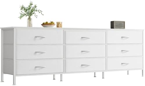 Huuger 63 Inch Dresser for Bedroom, Dresser for Closet with 9 Drawers, Large TV Stand for 55, 65, 70 Inch TV, Entertainment Center with Storage, Wide Long Chest of Drawers, White