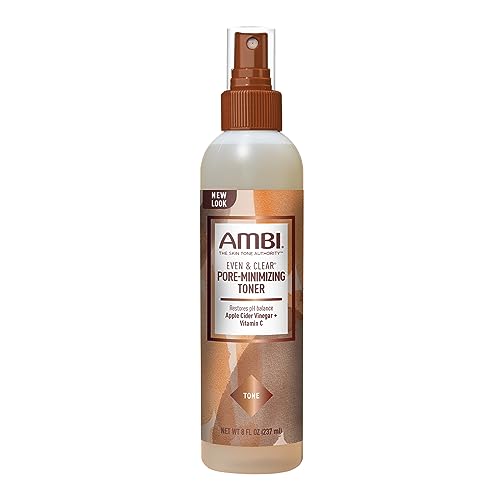 Ambi Even & Clear Intense Clarifying 8 Ounce Toner and 3.5 Ounce Purifying Charcoal Black Soap Facial Cleanser Bundle