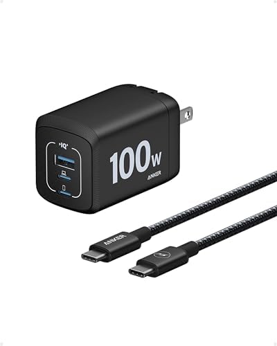 Anker Prime 100W USB C Charger, Anker GaN Wall Charger, 3-Port Compact Fast PPS Charger, for MacBook Pro/Air, Pixelbook, iPad Pro, iPhone 16/Pro, Galaxy S23/S22, and More (USB-C Cable Included)