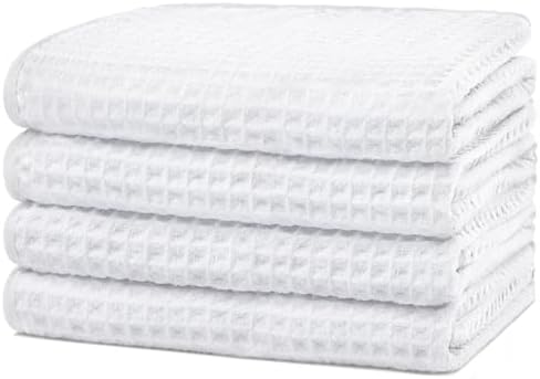 HOMEXCEL 4 Pack Premium Waffle Hand Towels, Microfiber Hand Towels for Bathroom, Ultra Soft, Highly Absorbent and Quick Dry Towel for Bathroom, Gym, Shower, Hotel, Spa and Kitchen, 15 x 25 Inch, White