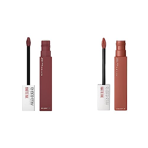 MAYBELLINE Super Stay Matte Ink Liquid Lipstick Makeup, Long Lasting High Impact Color, Up to 16H Wear, Amazonian Nude Brown & Mover Brown, 2 Count