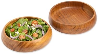 Acacia wooden salad bowls set of 2, large individual bowls 8 x 2 inches (25 oz) with Food safe wood coating | Jointless plates type wood bowl for food