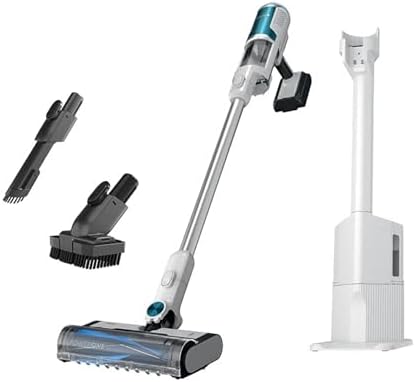 SHARK BU3521 Clean & Empty Cordless Stick Vacuum, Ultra Lightweight with HEPA Filter, Portable, Rechargeable, Auto-Empty System, Perfect for Pet Hair, Carpets & Hardfloor, White/Peacock (Renewed)