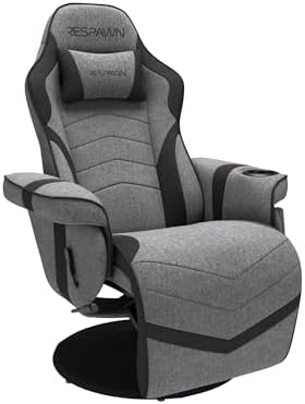 RESPAWN 900 Console Gaming Recliner with Footrest and Lumbar Support - Comfortable Ergonomic Gaming Chair with Headrest, No Wheels, Reclining, Heavy Duty, Racing Style Video Game Chairs - Gray Fabric