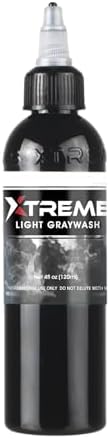 Xtreme Ink Greywashes, Unleash Artistry with Subtle Shades, Extra Light, Light, Medium, and Dark Graywash, Ethical, Sterilized, and Ready-to-Use Tattoo Pigment Dispersion (Light Greywash, 4 oz)