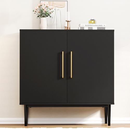 Modern Storage Cabinet, Free Standing Buffet Cabinet, Black Sideboard and Buffet Storage, Wood Accent Furniture for Living Room, Hallway, Entryway, Dining Room, Bedroom (1, Black)