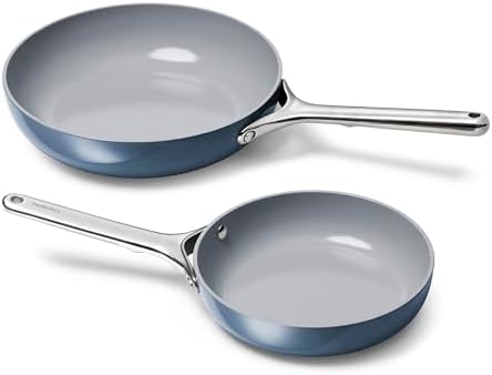Caraway Fry Pan Duo - Nonstick Ceramic Frying Pan (8" & 10.5”) - Non Toxic, PTFE & PFOA Free - Oven Safe & Compatible with All Stovetops (Gas, Electric & Induction) - Navy