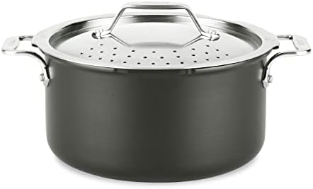 All-Clad HA1 Hard Anodized Nonstick Stockpot, Multi-Pot with Strainer 6 Quart Oven Broiler Safe 500F Strainer, Pasta Strainer with Handle, Pots and Pans Black