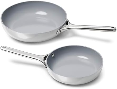 Caraway Fry Pan Duo - Nonstick Ceramic Frying Pan (8" & 10.5β) - Non Toxic, PTFE & PFOA Free - Oven Safe & Compatible with All Stovetops (Gas, Electric & Induction) - Gray