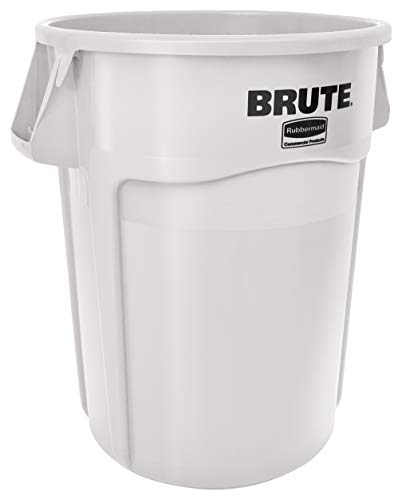 Rubbermaid Commercial Products BRUTE Heavy-Duty Round Vented Trash Can Without Lid, 55-Gallon, White, for Landscapers/Construction/Restaurant/Stadium/Back of House/Office/Warehouse/Home
