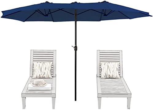 SUPERJARE 14 Ft Outdoor Patio Umbrella with 1.89 Inches Pole Caliber, Extra Large Double-Sided Design with Crank, Polyester Fabric - Navy Blue