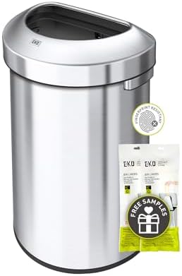 EKO Urban 21 Gallon Semi-Round Open Top Waste Bin, Stainless Steel Half Round Commercial Trash Can for Indoor and Outdoor, Extra Large Metal Garbage Bin for Home, Office, Restaurant, Restroom, 80L