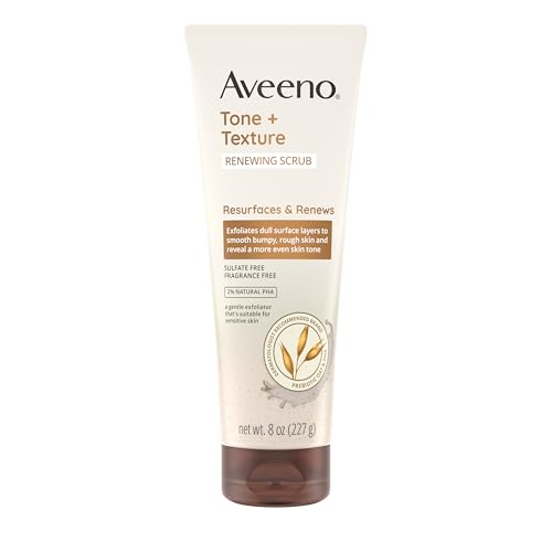 Aveeno Fragrance-Free Body Scrub for Smoother, More Even Skin Tone - Prebiotic Oat Formula for Sensitive Skin, Exfoliating and Renewing, 8 oz