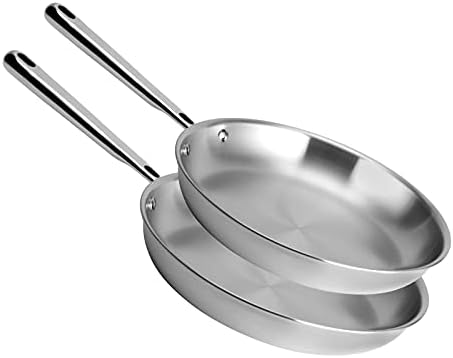 Misen 5-Ply Stainless Steel 10" & 12" Frying Pan Set - Professional Cookware for Induction, Gas and Electric - Dishwasher Safe, Oven Safe to 800°F - Durable, Versatile, Even Heating