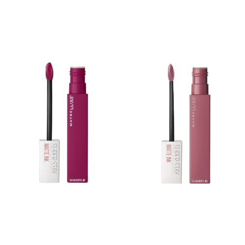 MAYBELLINE Super Stay Matte Ink Liquid Lipstick Makeup Long Lasting High Impact Color Up to 16H Wear Composer Cherry Brown & Lover Mauve Neutral 1 Count Each