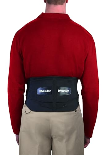 MUELLER Sports Medicine Adjustable Lumbar Back Brace, Lower Back Pain Relief and Support Belt for Men and Women, Black, One Size Fits Most