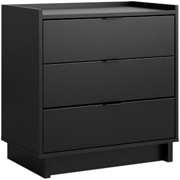 Prepac Simply Modern Nightstand Bedside Table, Black Nightstand for Bedroom, End Table with 3 Drawers 26.5" W x 26.75" H x 16" D