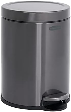 Rubbermaid Stainless Steel Round Step-On Trash Can, 1.6-Gallon, Charcoal, Wastebasket with Lid for Home/Bathroom/Kitchen/Office