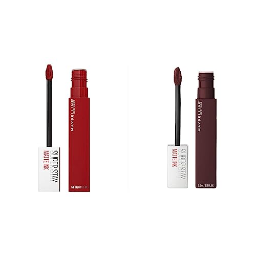 MAYBELLINE Super Stay Matte Ink Liquid Lipstick Bundle with Composer Cherry Brown & Exhilarator Ruby Red, 16H Wear, 1 Count Each