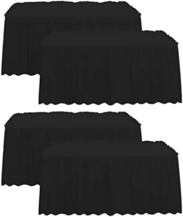 4 Pack Table Skirt 29 in x 14 ft Tablecloth Disposable Table Cover Reusable Stain Proof Plastic Table Skirts for Rectangle or Round Tables for Party, Wedding, Reception, Birthday (Black)
