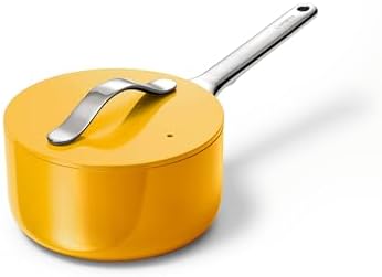 Caraway Nonstick Ceramic Sauce Pan with Lid (1.75 qt) - Non Toxic, PTFE & PFOA Free - Oven Safe & Compatible with All Stovetops (Gas, Electric & Induction) - Marigold