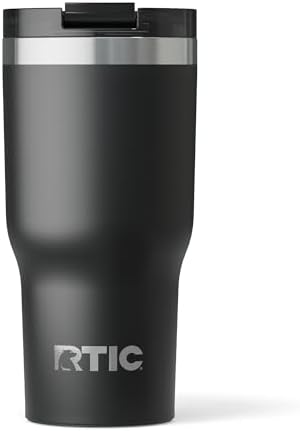 RTIC 20oz Essential Tumbler with Lid, Insulated, Stainless Steel, Metal, Double Wall Vacuum-Insulation, Ceramic Lined, Travel Cup for Iced Coffee, Tea, Hot and Cold Drink, Black