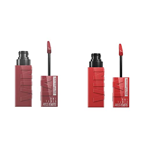 MAYBELLINE Super Stay Vinyl Ink Longwear No-Budge Liquid Lipcolor Makeup Bundle with Peachy 0.14 fl oz and Witty 0.14 fl oz