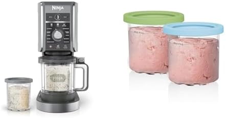 Ninja NC501 CREAMi Deluxe 11-in-1 Ice Cream & Frozen Treat Maker & More, 11 Programs & XSKPLID2CD Pints 2 Pack, Compatible with NC299AMZ & NC300s Series Creami Ice Cream Makers