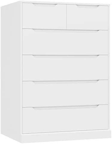 HOSTACK Modern 6 Drawer Dresser for Bedroom, Tall Chest of Drawers with Storage, Large Wood Storage Chest Organizer with Cut-Out Handle, Accent Storage Cabinet for Living Room, Entryway, Classic White