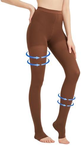 AMZAM® Medical Compression Pantyhose for Women Men, 15-20 mmHg Graduated Compression Tights, Opaque Toeless Compression Stockings Waist High Support Tights for Edema, Varicose Veins, DVT, Brown S