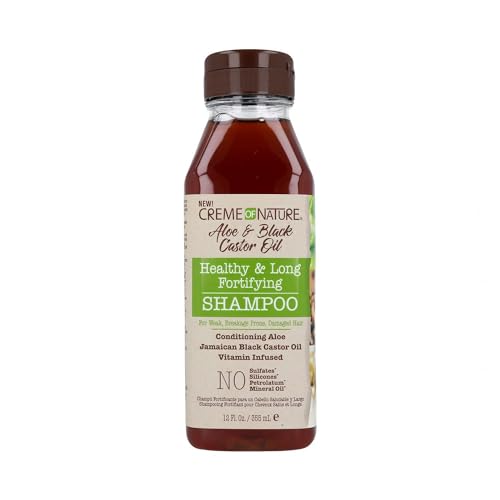 Creme of Nature Aloe & Black Castor Oil Shampoo, 12 Ounce - Cleanses hair & scalp, Smoothens & detangles, Promotes length by strengthening damaged or weak hair