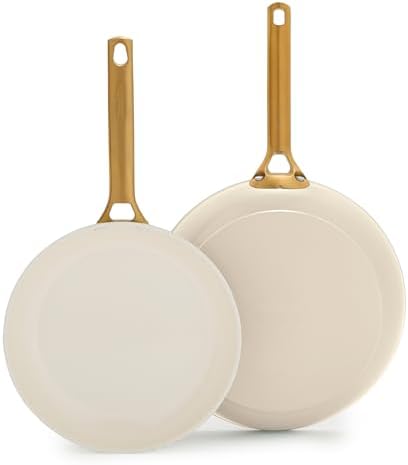 GreenPan Nonstick Reserve Pro 10” & 12” Frying Pan Set, NSF Certified Ceramic, Hard Anodized PFAS-Free Skillets, Stainless Steel Handles, Oven & Dishwasher Safe, Cream White
