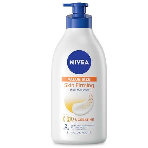 NIVEA Sheer Hydration Skin Firming Body Lotion with Q10 and Vitamin C, 72-Hour Body Moisturizer for Normal to Dry Skin, 33.8 Fl Oz Pump Bottle
